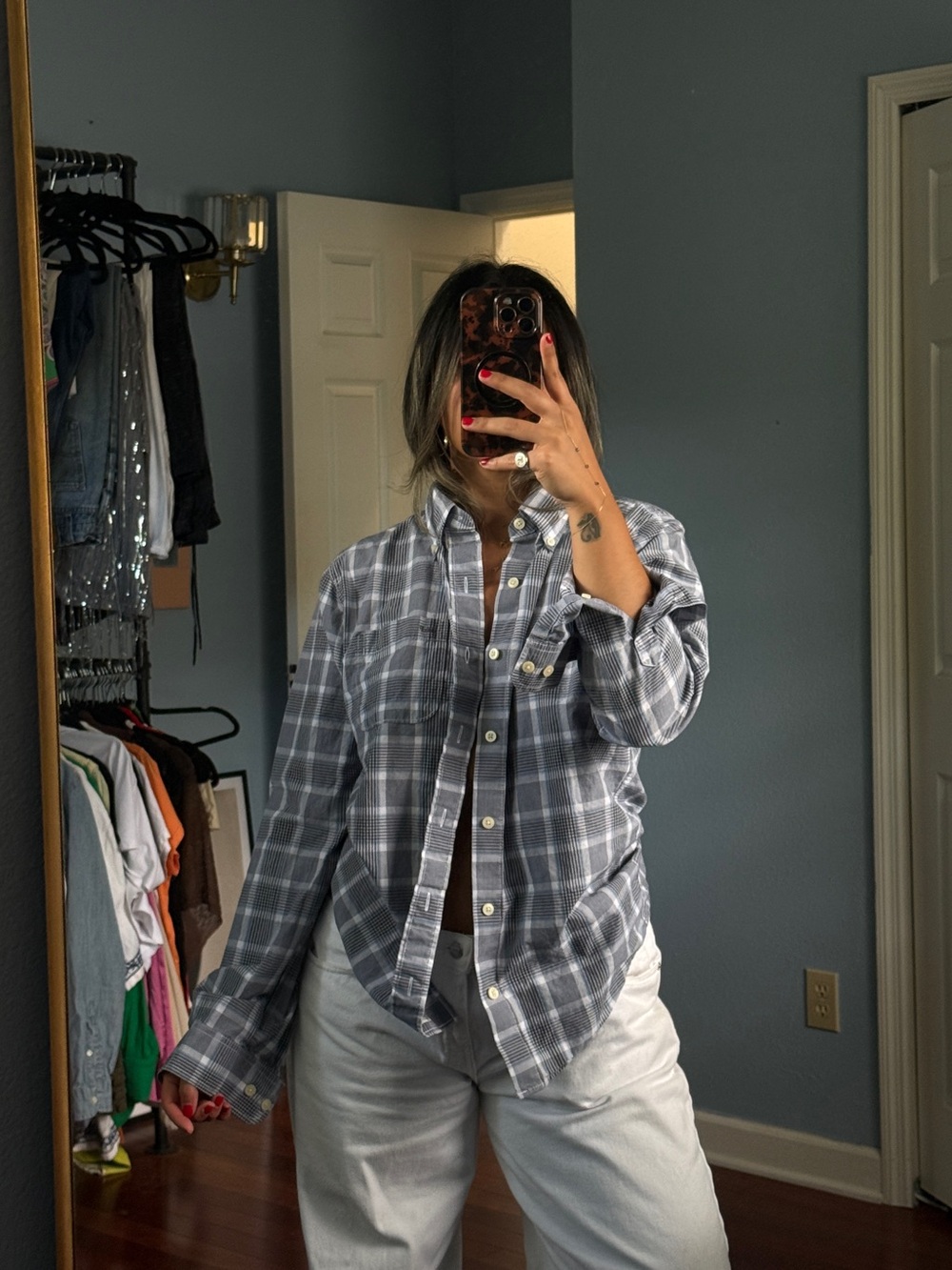 Abercrombie & Fitch Mens Muscle Fit Plaid Button Down Shirt Blue White Small